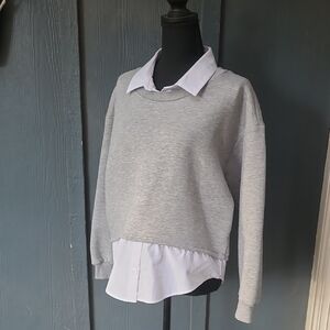 Maeve By Anthropologie Gray And White Casual Shirt